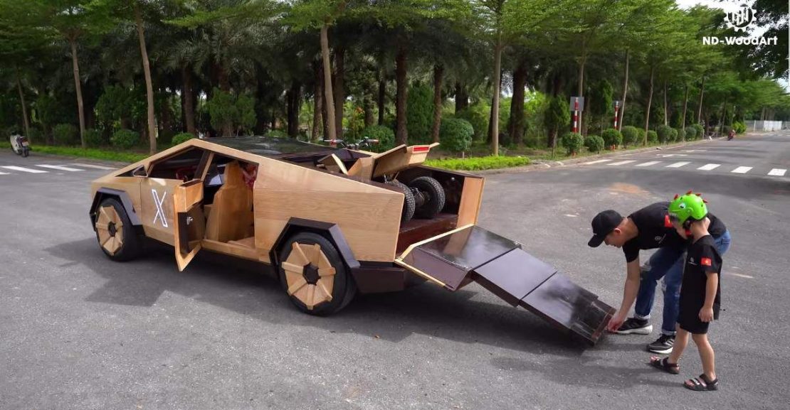 tesla cybertruck wood 0