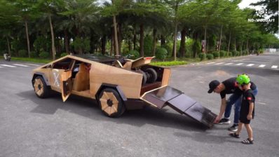 tesla cybertruck wood 0