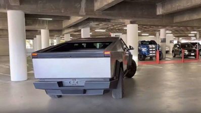 tesla cybertruck showcases impressive rear wheel steering in new video