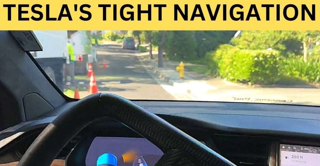 tesla fsd navigates in a tight road min