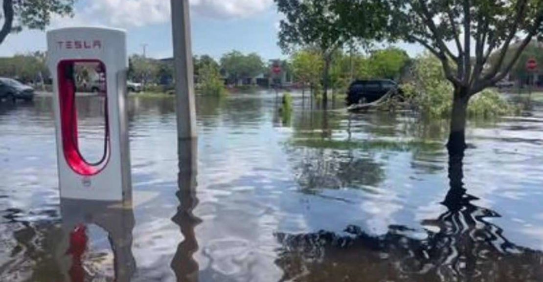 charge flooded tesla supercharger