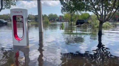 charge flooded tesla supercharger