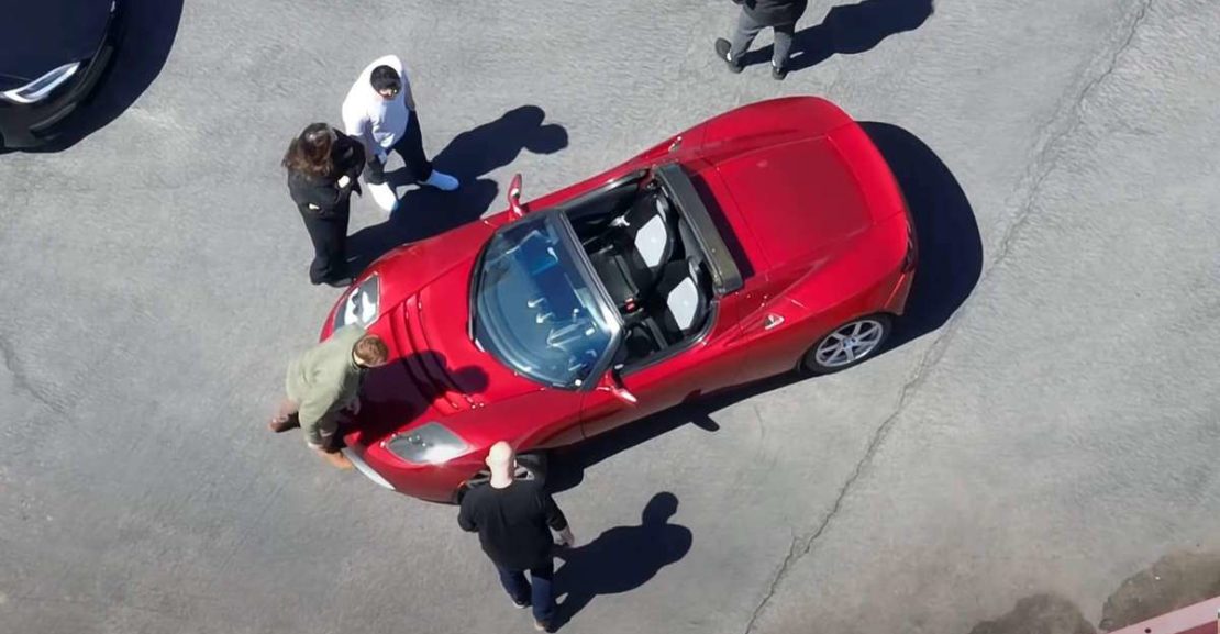 tesla roadster cybertruck up close fremont