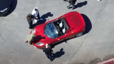 tesla roadster cybertruck up close fremont