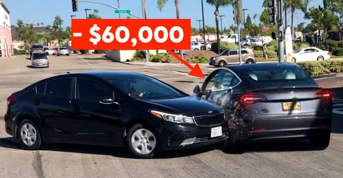 tesla totaled 60000 damage uninsured teenage driver